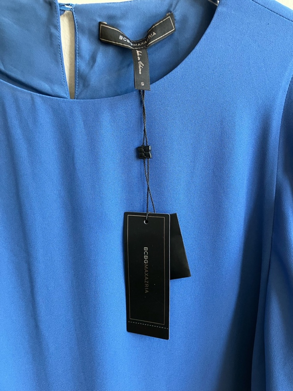 BCBGMaxAzria Philippa Color Blocked Shift Dress Size S Blue Shore Sleeves Mini - Picture 3 of 12